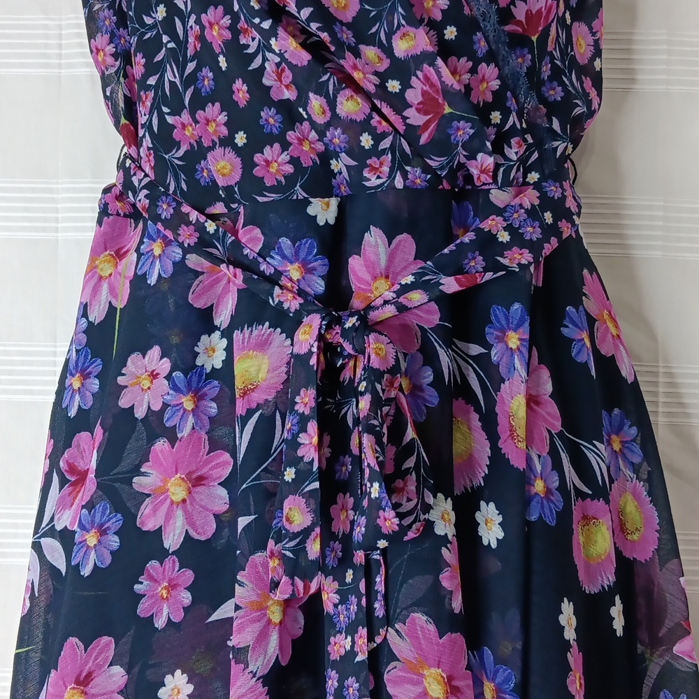 Dkny Navy Floral Sleeveless Asymmetrical Midi Dress - Picture 4 of 15
